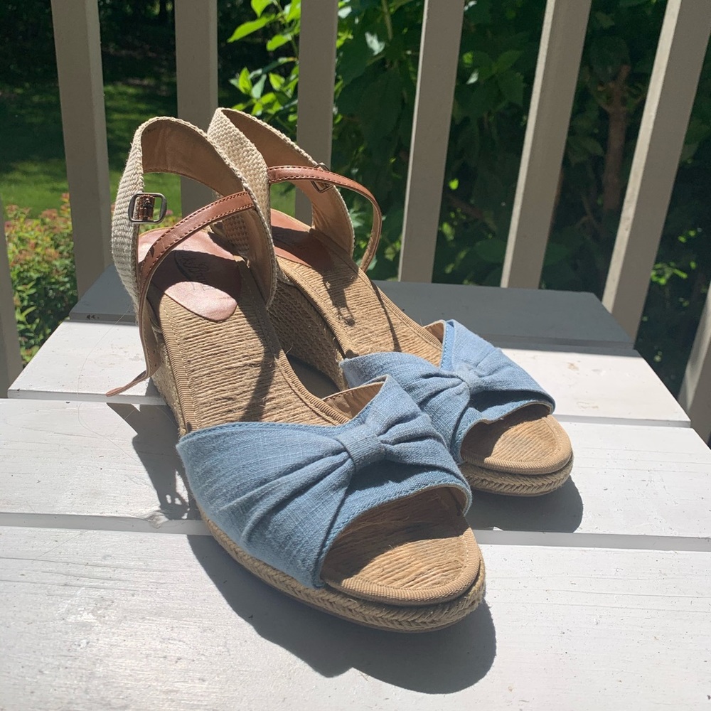 Blue + White Summer Wedges - Size 12